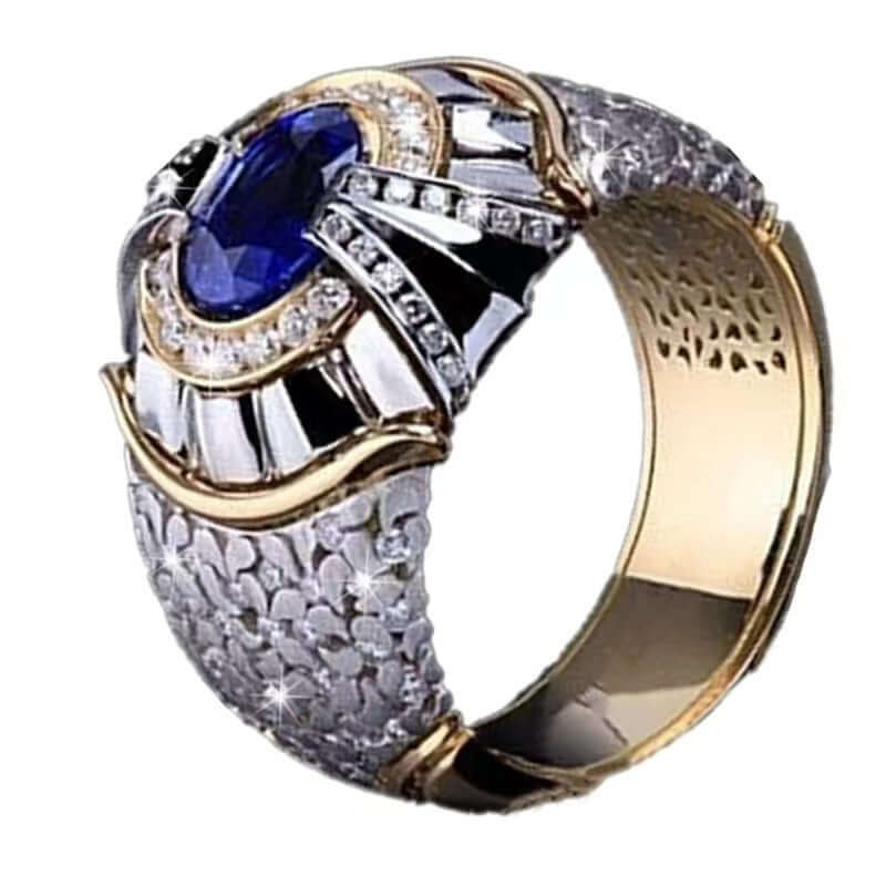 Men's Ring with Natural Blue Sapphire and Diamonds - Top Viaggiare Solutions™