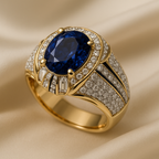 Men's Ring with Natural Blue Sapphire and Diamonds - Top Viaggiare Solutions™