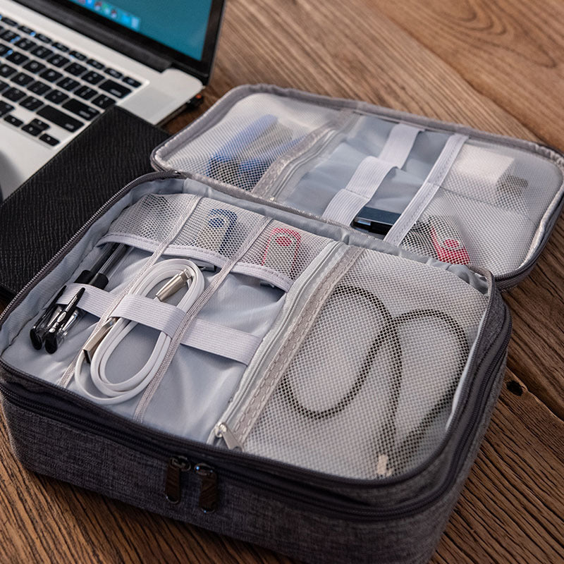 Borsa organizzatrice elettronica da viaggio grigia multifunzione impermeabile per cavi tech