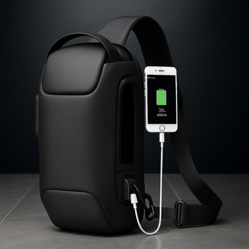 Borsa a tracolla uomo nera impermeabile antifurto con porta USB per business travel