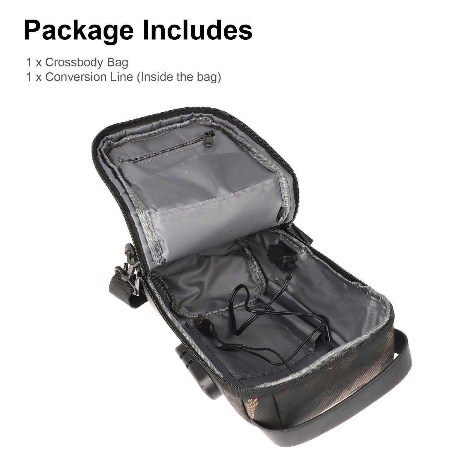 Borsa a tracolla uomo nera impermeabile antifurto con porta USB per business travel