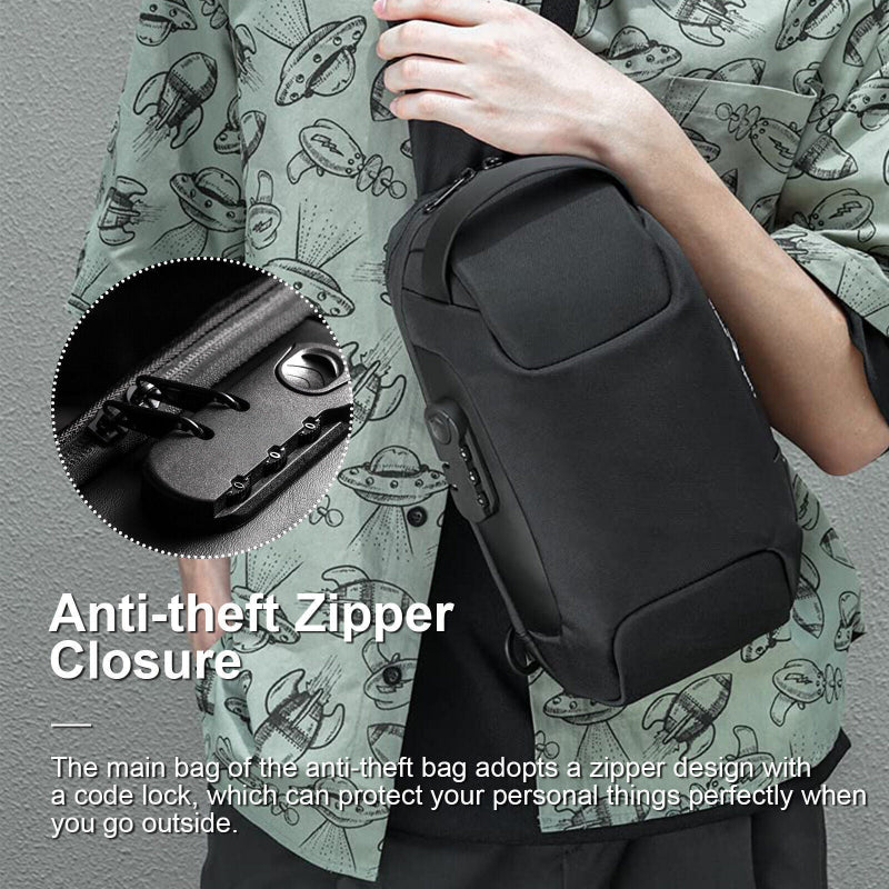 Borsa a tracolla uomo nera impermeabile antifurto con porta USB per business travel