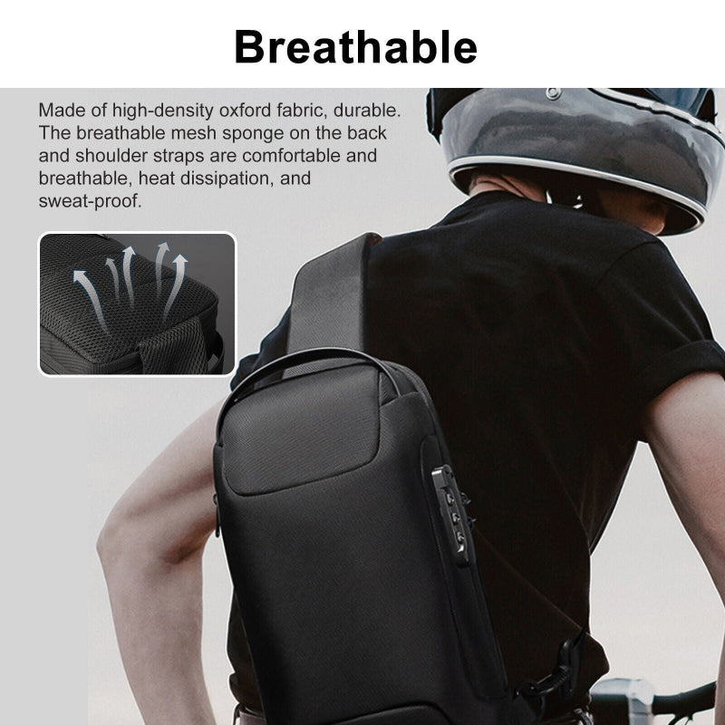 Borsa a tracolla uomo nera impermeabile antifurto con porta USB per business travel