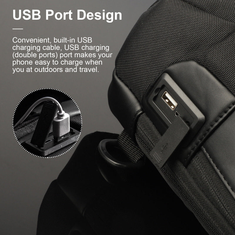 Borsa a tracolla uomo nera impermeabile antifurto con porta USB per business travel