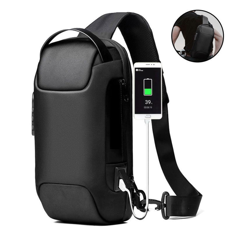 Borsa a tracolla uomo nera impermeabile antifurto con porta USB per business travel