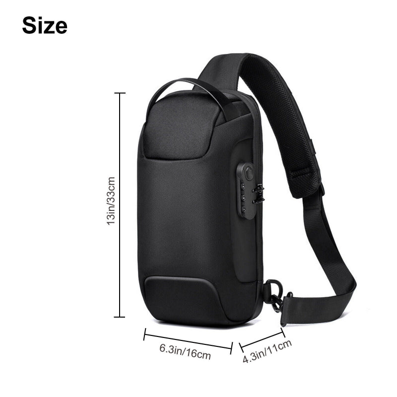 Borsa a tracolla uomo nera impermeabile antifurto con porta USB per business travel