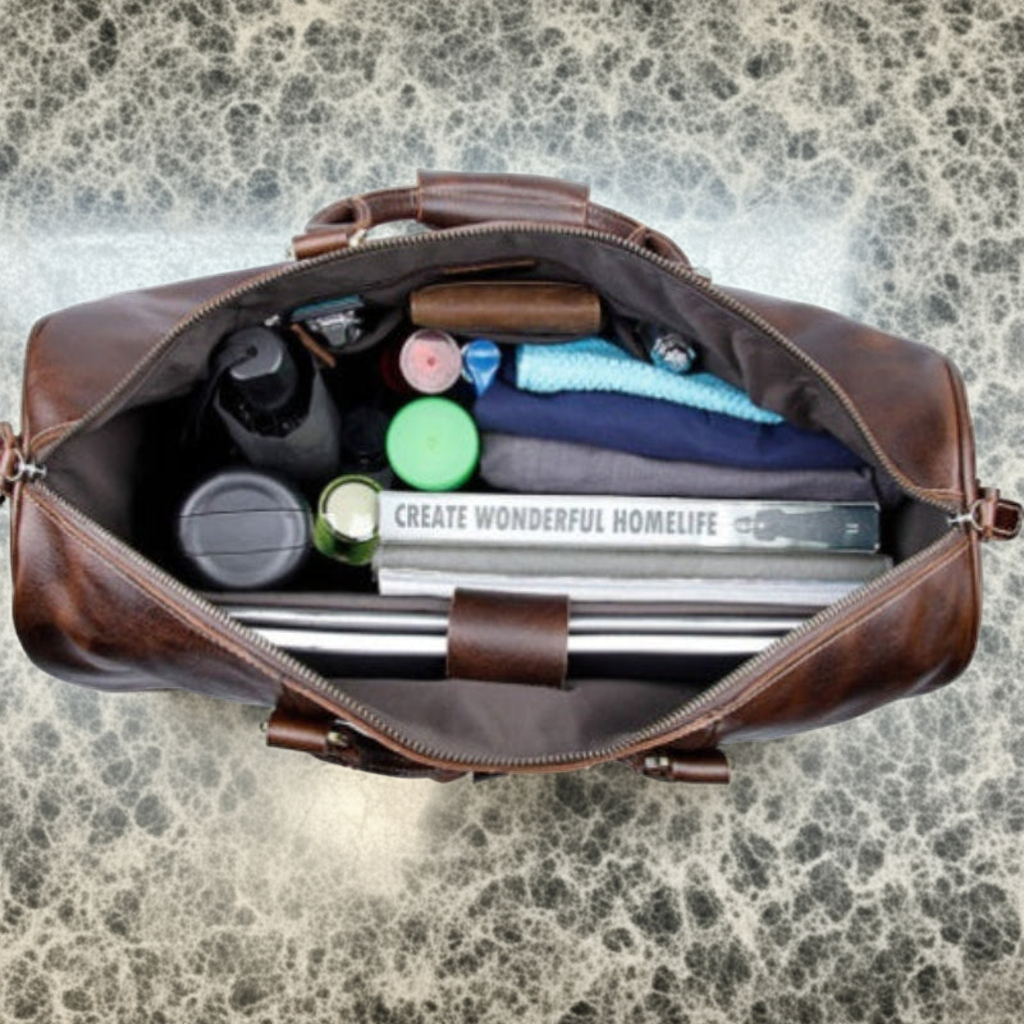 Borsa da viaggio in pelle genuina marrone con trolley grande capacità luxury business