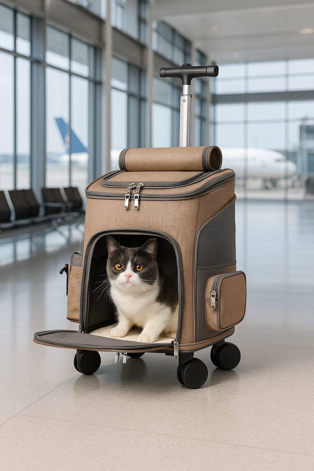 Foldable Cat Backpack Trolley - With Universal Wheels